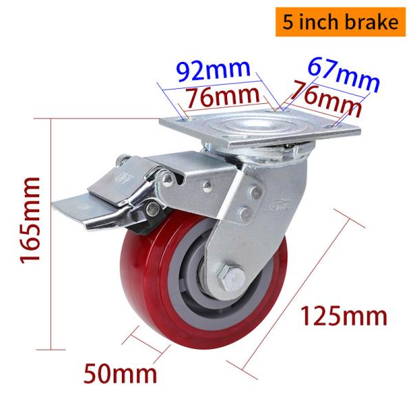 Red 5 Inch Heavy Duty Swivel Casters 125mm Caster Wheels 735-86