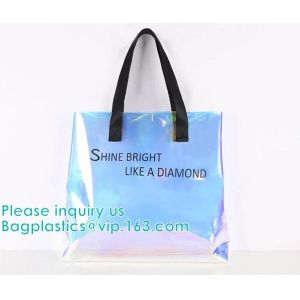 Neon Rainbow Hologram PVC Tote Bag custom holographic handbag PVC handle beach