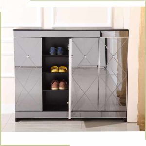 China Melamine MDF Diamond Cut 100cm Mirrored Shoe Cabinet on sale