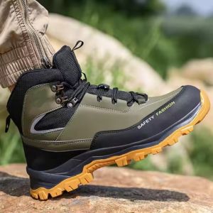 China Black Green Non Slip Safety Boots Microfiber Leather Security Work Shoes on sale
