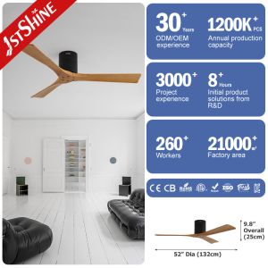 52 Inches 3 Wooden Blade Ceiling Fan With 6 Speed Remote Control DC Type Motor