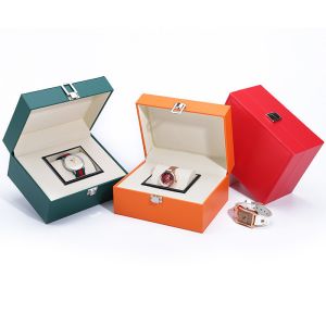 Plain Supple Faux Leather Watch Case Watch Packaging Box With Buckle Closure