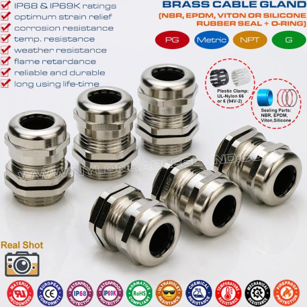 Quality Nickel-Plated Brass M20 Metric Cable Gland, IP68 Adjustable Waterproof Cable Connector for 6-12mm Cable wholesale