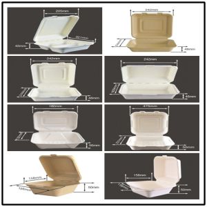 BIO-DEGRADABLE BAGASSE CLAMSHELL, FIRM AND PRETTY, DOUBLE LOCK DESIGN, WITH LID