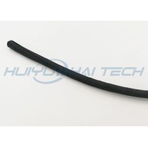 Black Self Wrapping Split Braided Sleeving , Self Closing Sleeve Cable Harness
