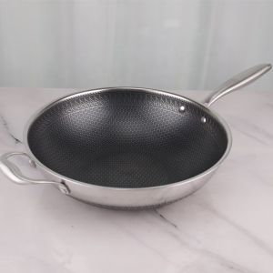 Nonstick Stovetop Frying Pan Stainless Steel 32cm Honeycomb With Lid