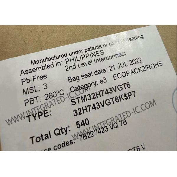 Single Core 32 Bit MCU STM32H743VGT6 Arm Cortex M7 MCU Flash 1MB RAM