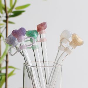 NEW Arrival heart diamond glitter designs Straw Cover Topper 3D 10mm Straw