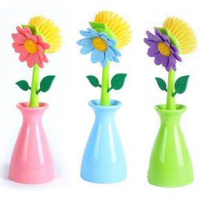 China Colorful Flower Dish Brush Plastic Vase With Sponge Pad Sustainable on sale