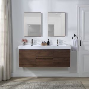 Simple Wood Grain Bathroom Vanity with Wall Mounted Double Sink and Basin