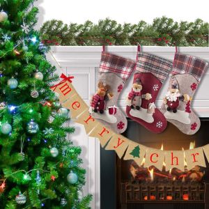 3PCS 17.5" Christmas Stocking Classic Large Stockings Xmas Character for Family