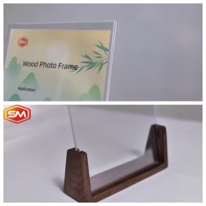 High Light Transmission Acrylic Photo Stand With Wood Base Eco-friendly