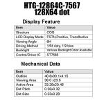 128X64 Graphic COG LCD Display FSTN Display With White Side Backlight HTG12864C