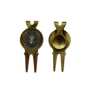 China Zinc Alloy Personalized Air Force One Golf Divot Tool And Ball Markers, With Antique Gold Plating, Metal Clip on sale