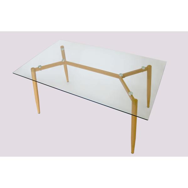 Clear 8mm Tempered Glass Top Dining Table With Y Shape Heat Transferred Legs