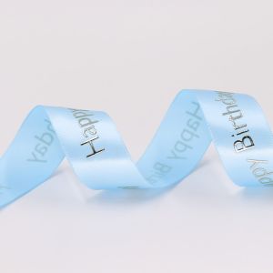 Birthday Use Blue Satin Ribbon Single / Double Face Customized Printed Logo