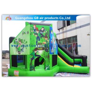 Green Ben 10 Theme Bouncy Castle Slide , Inflatable Jumping Castle For Kids