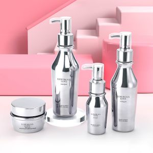 Cheap 50g/50ml/120ml Glass cylinder Smooth silver/black bottle with silver/white pump/lid For Empty Cosmetic Packing Combo for sale