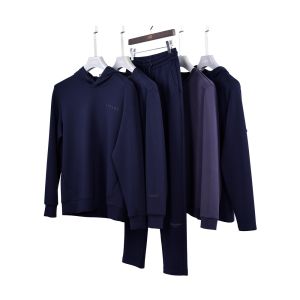 Custom Dark Blue Sweatshirt And Sweatpants Fashion Set Anti Static For Men