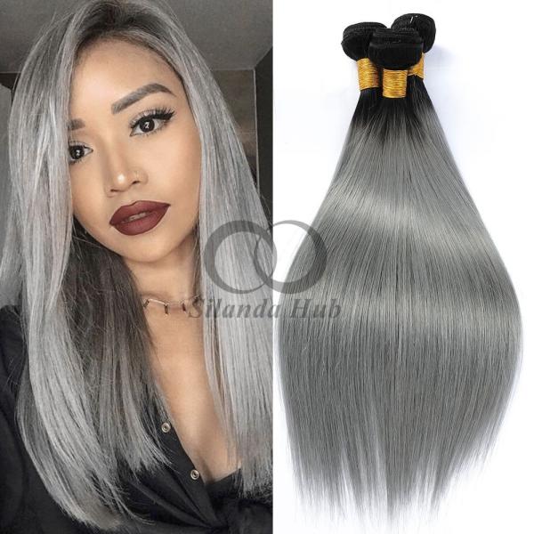 #T1B/Grey Straight Remy Human Hair Bundles Sew In Weave Bundles Brazilian Bundle Deals