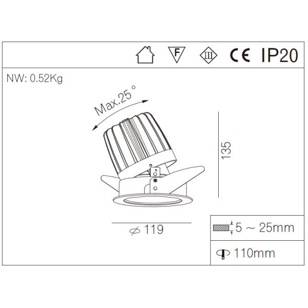 Vellnice 110mm Cutout 5inch 30W Adjustable LED Surface Mounted Ceiling Anti-glare Downlight R3B0631