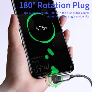 Original LED USB A To C Data Cable Fast Charging 180 Rotate 3A