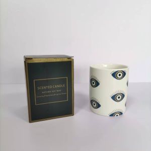 Eye Pattern Candle Ceramic Containers With Letterpress Printing Gravure Printing