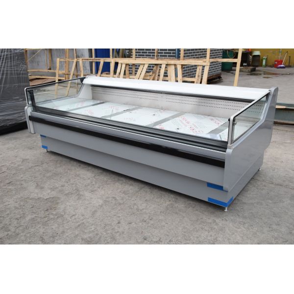 Fan Cooling Display Chiller for Supermarket with Transparent Glass Endpanels for