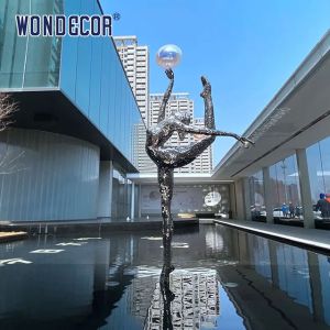 Luxury villa pool decoration abstract stainless steel ballet dancer statue