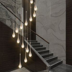 Modern staircase chandelier for living room crystal loft long hanging lamp