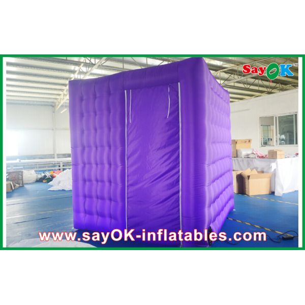 Inflatable Photo Booth Rental 2.4m Purple Cube Photo Booth Inflatable 1 Door With LED Light
