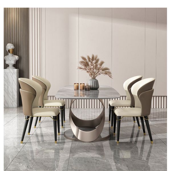 White Grey Marble Stone Dining Table And Chairs 4 6 Pc Dining Room Set