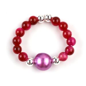 Cheap 4mm Handmade Gemstone Beaded Ring Adjustable Elastic Rose Red Tiger's Eye Stone Ring For Party Daily Wearing for sale