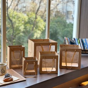 Window Gift Bag Set Multi Size Kraft Pink Packaging Transparent Viewing Panel