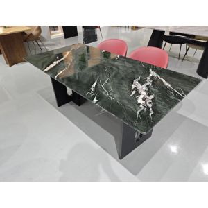 China Mica Green Marble Dining Table - Luxury Deep Jade Art Table with Starburst Veins on sale