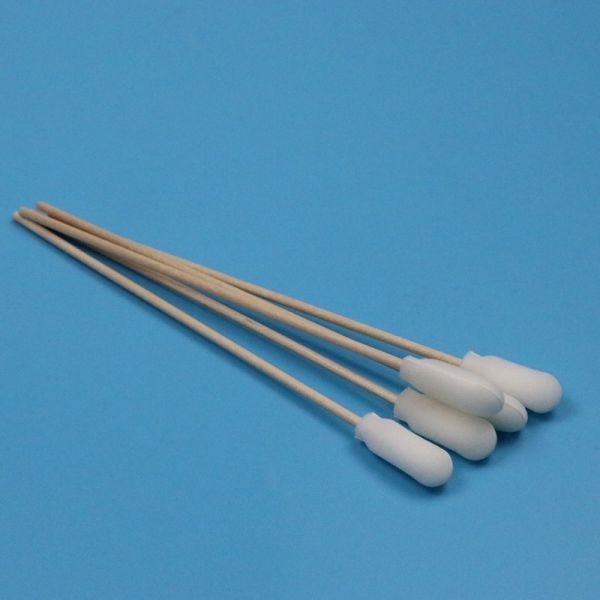 15cm Disposable Wooden Stick Sponge Stick Medical Foam Swab Applicator With Cotton Bud Inside