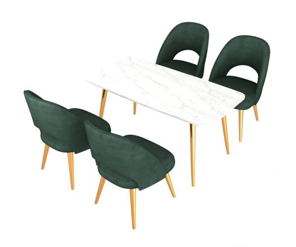 High 75cm Marble Dining Table And Chairs Set Stainless Steel Base Rectangular Shape