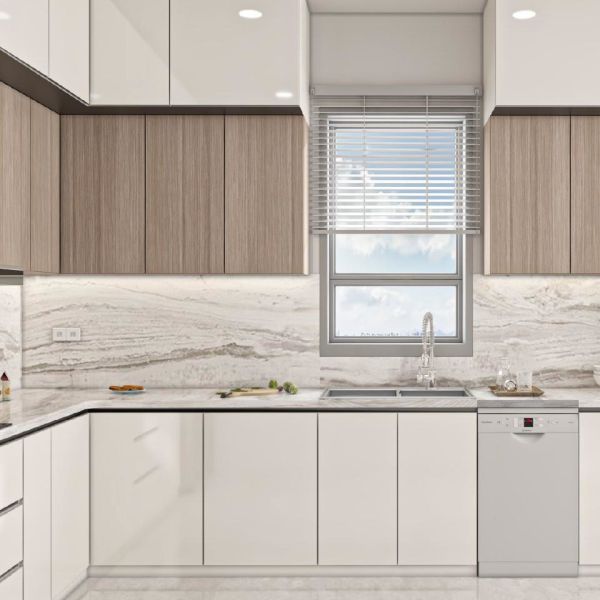 Apartment Project Full Set Smart Modern Style Custom Cabinet Wood Grain Kitchen Cabinet For Contractors
