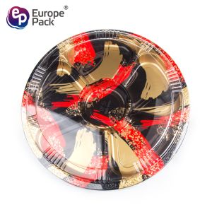 5 compartments round shape disposable colorful plastic food tray with lid