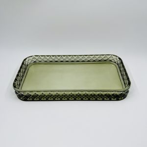 Glass Bathroom Accessories Set Green Color Round Shape Diamond Pattern Soap