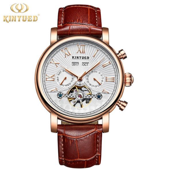 Quality Gold Case Minimalist Mechanical Watch Multi Functional Pointer Dial Display wholesale