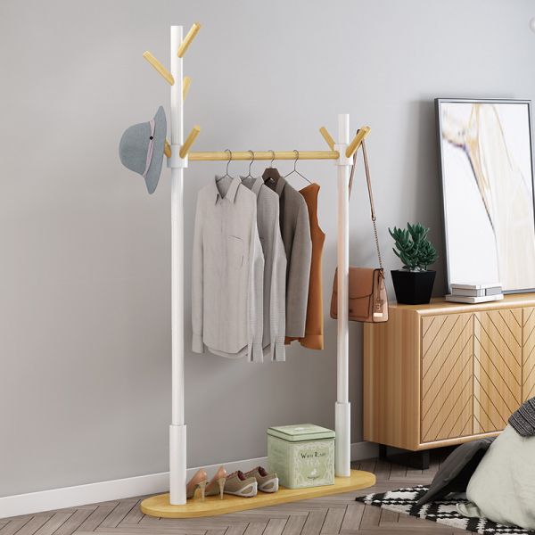 Quality Bedroom Bamboo Frame Coat Rack Hanger Stand With Laundry Basket wholesale