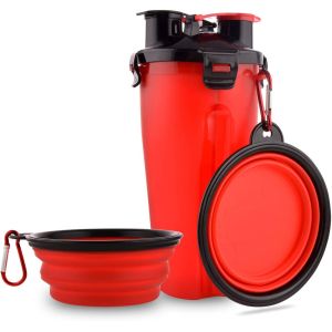 2 in 1 350ml Pet Dog Water Food Bottle Collapsible Bowls with Carabiner