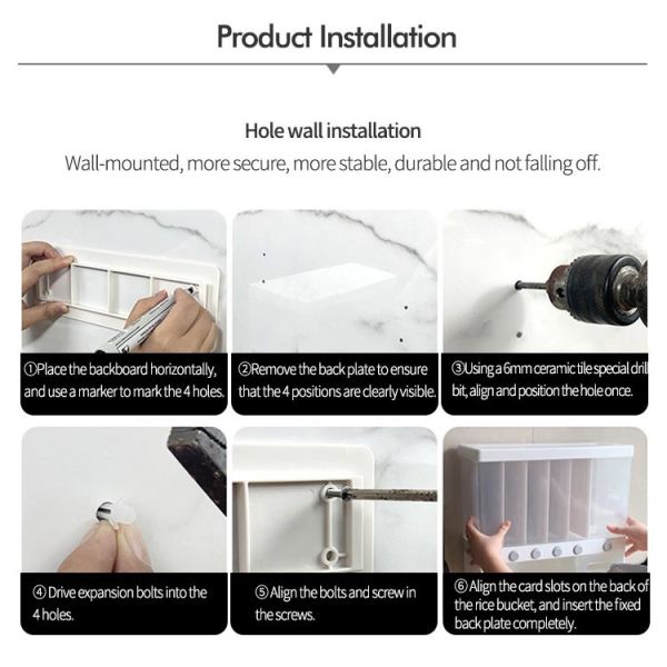 Transparent Wall Mounted 6 Grid Cereal Dispenser With Measuring Cup