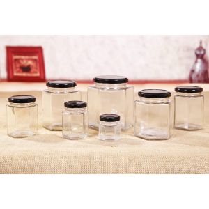 Fancy Square Glass Honey Jars , Glass Canning Jars SGS Certification