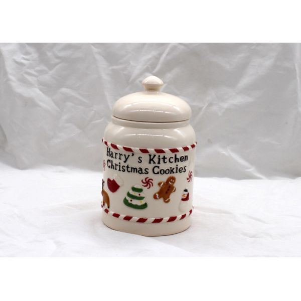 Quality Christmas Snack Treat Ceramic Cookie Jar Snowman Design With Lid Strong Dolomite wholesale