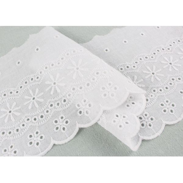 Embroidered Flower Eyelet Cotton Lace Trim With Azo Free Organic 13cm Width