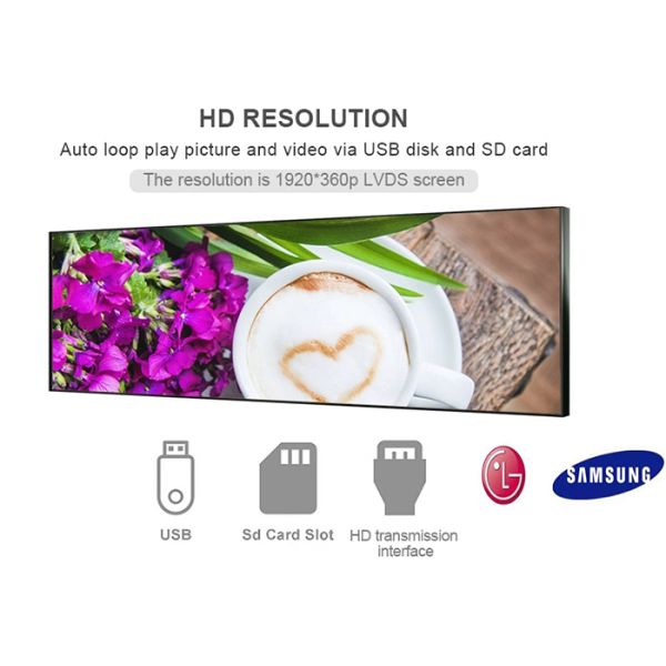 Stretched Bar 32 LCD Advertising Display With Auto Loop Play Function
