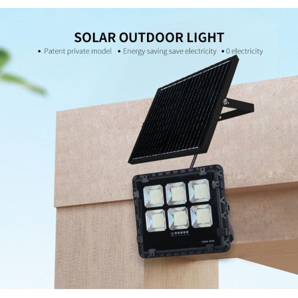 Efficient Solar Floodlight, 150W, Black Aluminum, IP65 Waterproof, Ideal for Outdoor Lighting