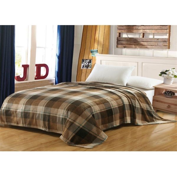 Quality Brown Checkered Fleece And Flannel Blanket , MOHAP Lightweight Flannel Blanket wholesale